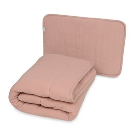 Coperta e cuscino in mussola con imbottitura 100x135 + 40x60 - rosa