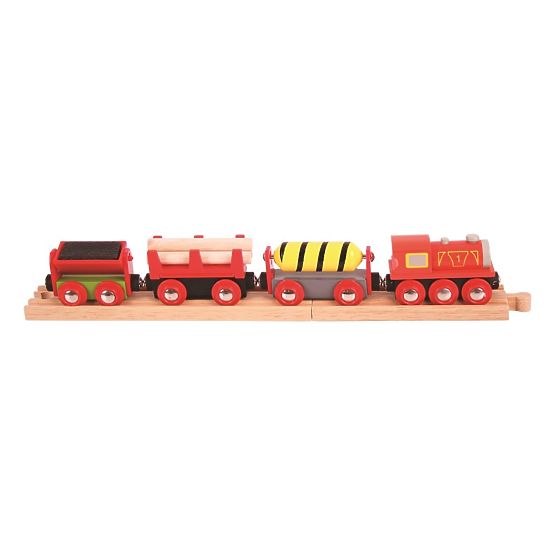 Bigjigs Rail Treno merci rosso + 3 binari