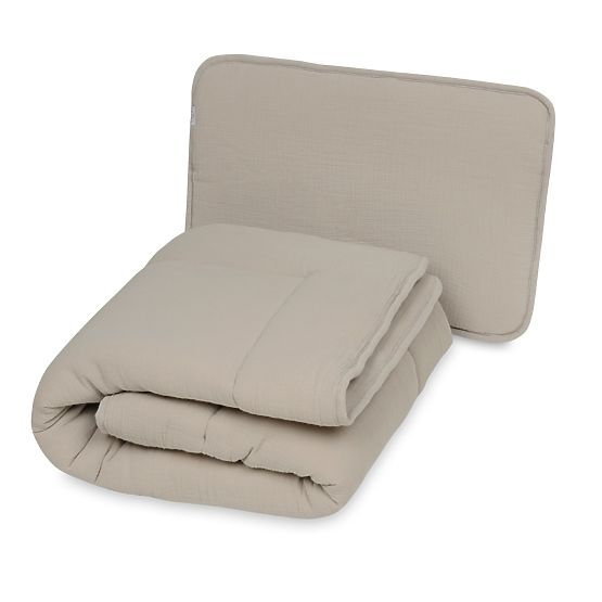 Coperta e cuscino in mussola con imbottitura 100x135 + 40x60 - beige