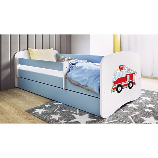 Letto per bambini con barriera Ourbaby - Camion dei pompieri - blu