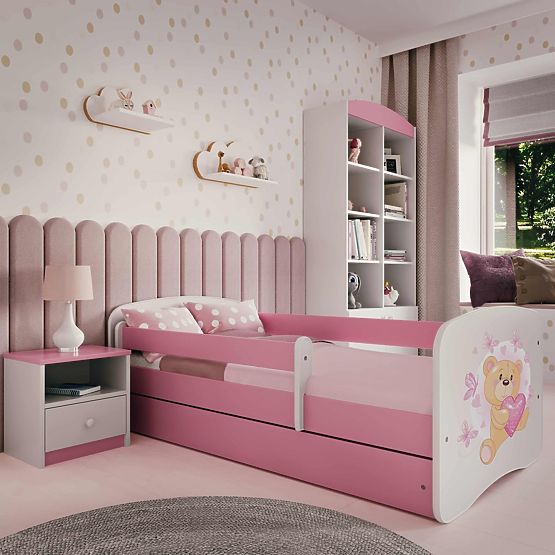 Letto per bambini con barriera Ourbaby - Orsetto - rosa