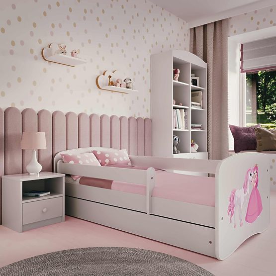 Letto per bambini con barriera Ourbaby - Principessa con cavallo - bianco