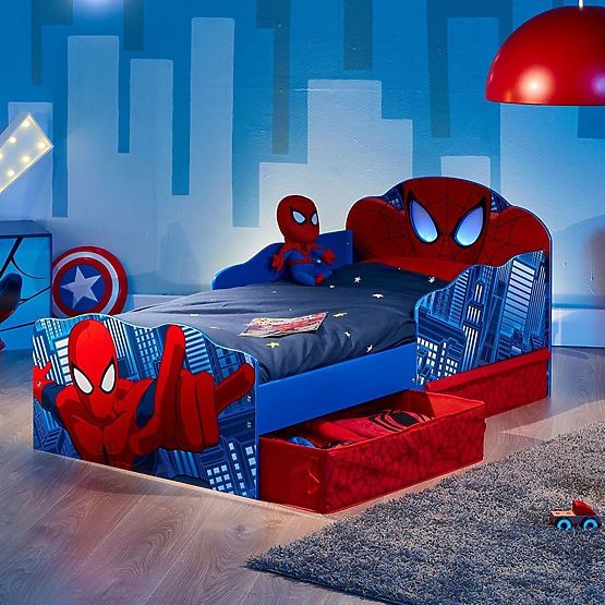 Letto per bambini Spiderman con luce e spazio di archiviazione