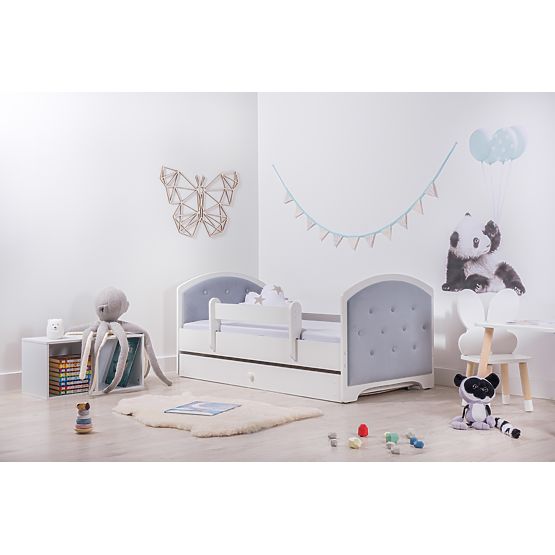 Letto imbottito Luna con barriera - grigio chiaro