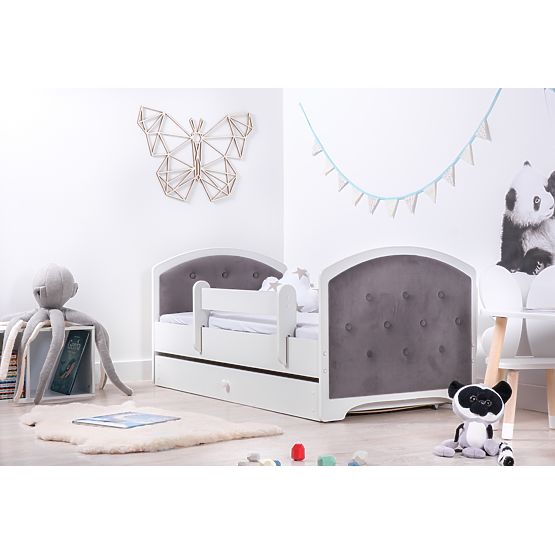 Letto imbottito Luna con barriera - grigio scuro