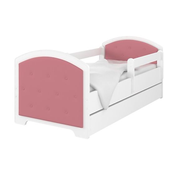 Letto imbottito Luna con barriera - rosa