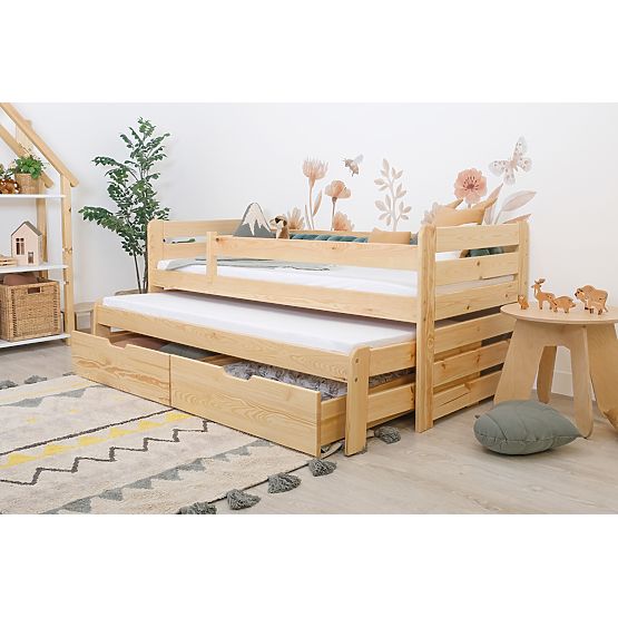 Letto per bambini con letto estraibile e barriera di sicurezza Praktik - naturale