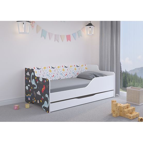 Letto per bambini con schienale LILU 160 x 80 cm - Dinosauri