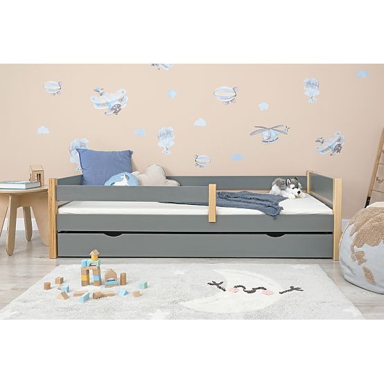 Letto per bambini in legno Scandie con barriera - grigio