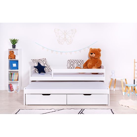 Letto per bambini con letto estraibile e barriera Praktik - Bianco