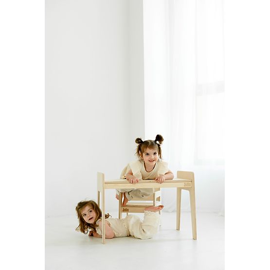 Tavolino e sedia in legno per bambini S/M - naturale