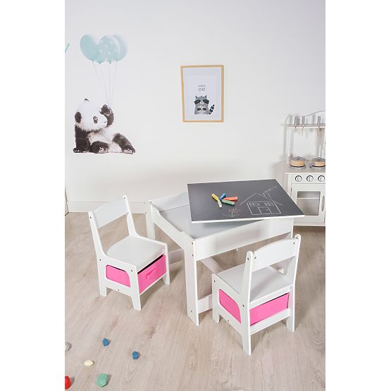 Tavolo per bambini Ourbaby con sedie con scatole rosa