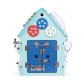 Activity board in legno a forma di casetta - blu, 2Kids Toys