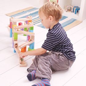 Bigjigs Toys Pista per palline in legno colorata, Bigjigs Toys