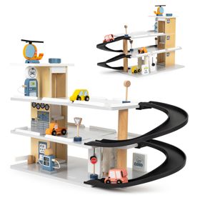 Grande garage in legno con ascensore + macchinine, elicottero, autolavaggio ECOTOYS, EcoToys