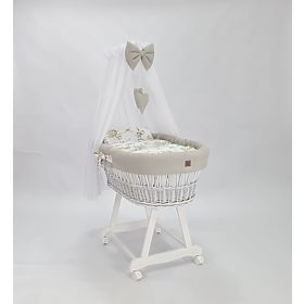 Letto in vimini bianco con attrezzatura per un bambino - Fiori di cotone, Ourbaby®