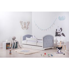 Letto imbottito Luna con barriera - grigio chiaro, BabyBoo