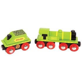 Locomotiva Bigjigs Rail Green con tender + 3 binari, Bigjigs Rail