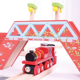 Locomotiva Bigjigs Rail Rossa con tender + 3 binari, Bigjigs Rail